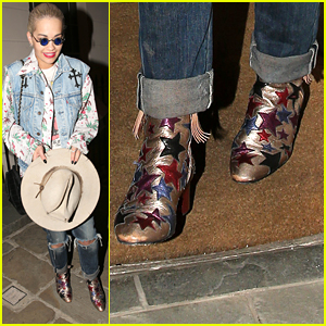 Rita Ora Rocks Star-Studded Boots While Visiting Daisy Lowe