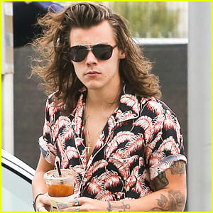 Harry Styles Lets His Long Hair Run Wild During Coffee Stop