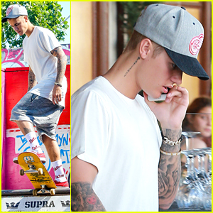 Justin Bieber Hits The Skate Park After Working With Mariah Carey In The Studio