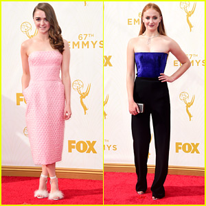 Maisie Williams Is Pretty In Pink At Emmy Awards 2015 With Sophie Turner