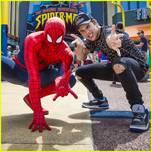 Austin Mahone Chills With Spider-Man At Universal Orlando