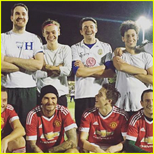Harry Styles Plays Soccer with Brooklyn Beckham & His Dad David!