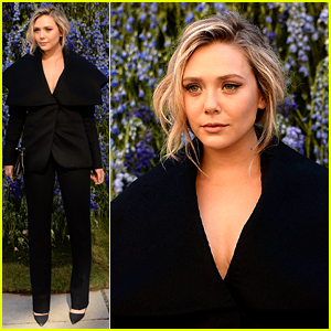 Elizabeth Olsen Covers Up in Black at Dior Show