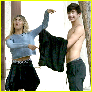 Emma Slater Puts The Spotlight On Shirtless Hayes Grier Outside The DWTS Studios