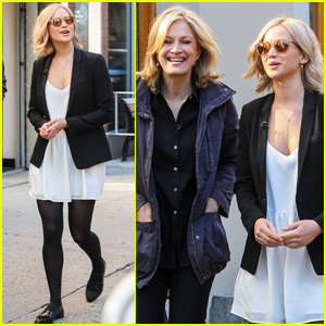 Jennifer Lawrence Films an Interview With Diane Sawyer In New York