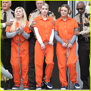 Emma Roberts & Abigail Breslin Trade In Pink Chic For Orange Jumpsuits On 'Scream Queens'
