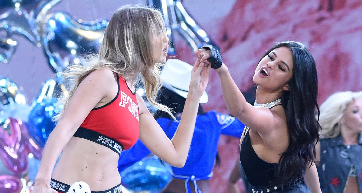 Gigi Hadid & Selena Gomez Got Playful on Victoria’s Secret Fashion Show Stage