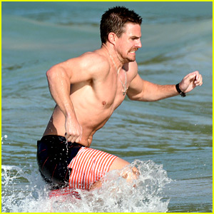 Stephen Amell Runs Through the Waves in St. Barts