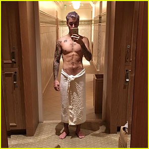 Justin Bieber Debuts Lavender Locks in Shirtless Photos