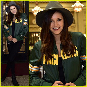 Nina Dobrev Cheers in the Stands at the Super Bowl!