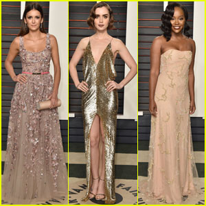 Nina Dobrev & Lily Collins Get Dolled Up for Vanity Fair's Oscars 2016 Party