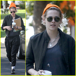 Kristen Stewart Grabs Coffee in Bright Orange Beanie