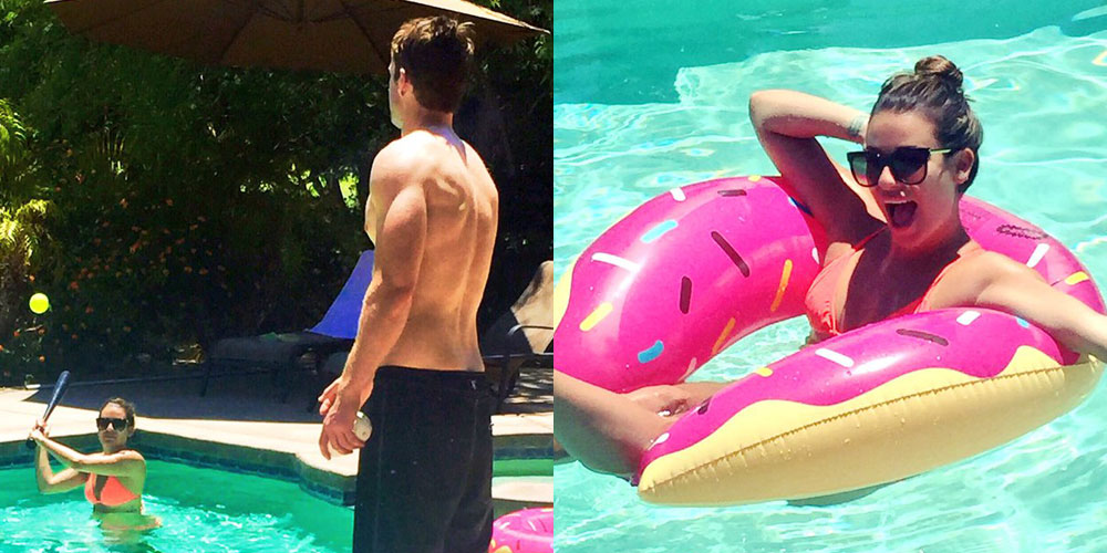 Lea Michele Hits the Pool with Beau Robert Buckley Bikini Lea