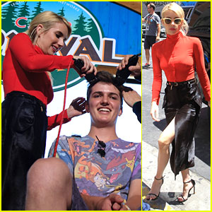 Emma Roberts Gives YouTuber Shane Waxler A Buzz Cut at at Comic-Con 2016