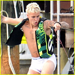 Justin Bieber Goes Wakeboarding in Just His Boxers!
