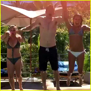 Lea Michele Jumps Into the Pool with Her Boyfriend & Parents!