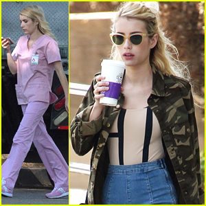Emma Roberts Rocks Pink Scrubs For 'Scream Queens' Filming