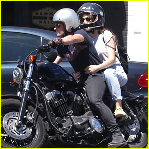 Josh Hutcherson & Claudia Traisac Run Errands On His Motorcycle in LA