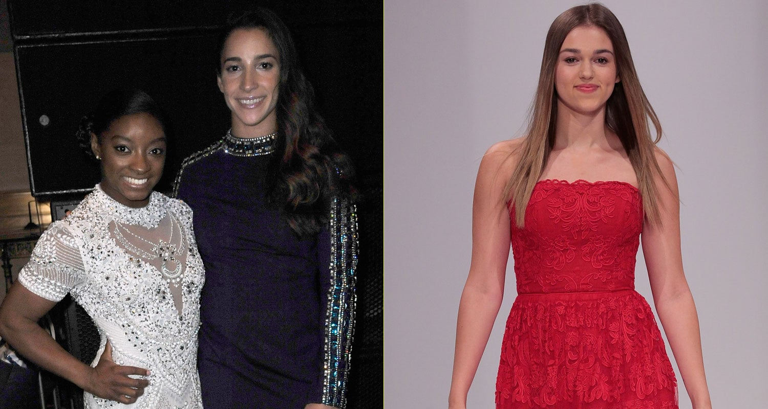 Simone Biles & Aly Raisman Watch Sadie Robertson Walk in Sherri Hill’s Fashion Show