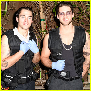Cody Christian & Dylan Sprayberry Become Bank Robbers at Just Jared's Halloween Party!
