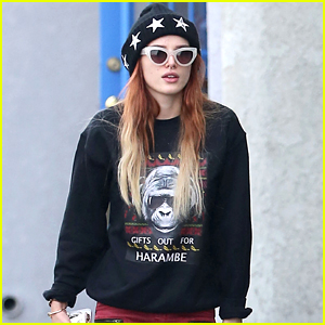 Bella Thorne Rocks Holiday Harambe Sweater For Lunch with Friends