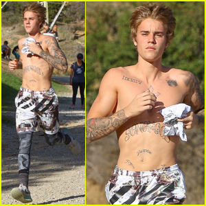Justin Bieber Ditches His Shirt For Afternoon Hike