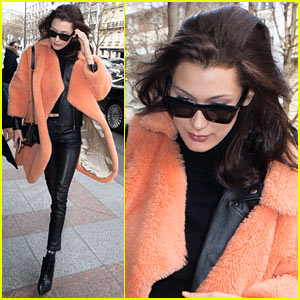 Bella Hadid's Furry Orange Coat is Giving Us All the Feels