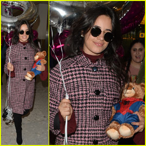 Camila Cabello Arrives in London With Teddy Bear & Balloons in Hand
