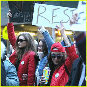 Gigi & Bella Hadid Carry Signs During Immigration Protest In New York City