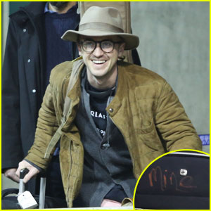 Tom Felton Labels His Luggage 'Mine' Just in Case