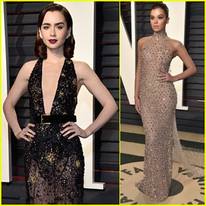 Lily Collins is Joined by Hailee Steinfeld at Vanity Fair Oscars Party