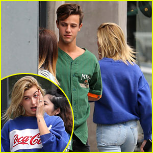 Cameron Dallas & Hailey Baldwin Grab Lunch Together, Greet Fans After!