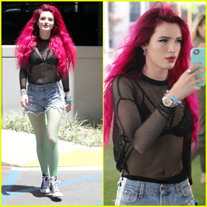 Bella Thorne Wears Her New Pink Hair with a Bright Smile in LA Today