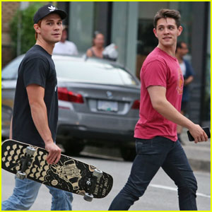 KJ Apa Looks Super Hot While Skateboarding to Lunch With Casey Cott