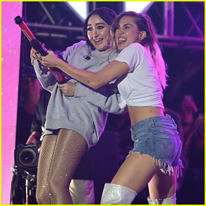 Miley Cyrus & Sister Noah Shoot a Water Gun During iHeartSummer '17 Performance