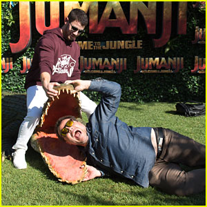 Nick Jonas & Jack Black Wrestle Alligator at 'Jumanji' Event