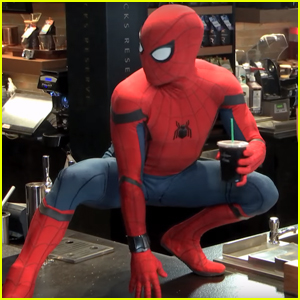 Spider-Man Surprises Starbucks Customers by Descending From the Ceiling - Watch Now!