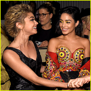 Vanessa Hudgens & Sarah Hyland Get in Girl Time at Moschino Show!