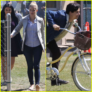 Cole Sprouse Rides a Bike on Set of 'Riverdale'