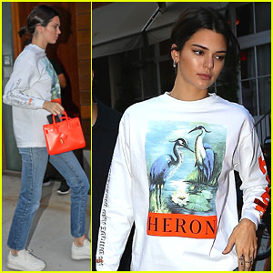 Kendall Jenner Brightens Up Outfit With Orange Bag