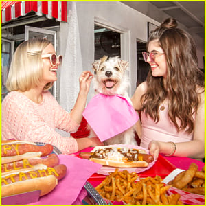 Influencers Natasha Bure & Bella Giannulli Are All About National Hot Dog day with Happy The Rescue Pup