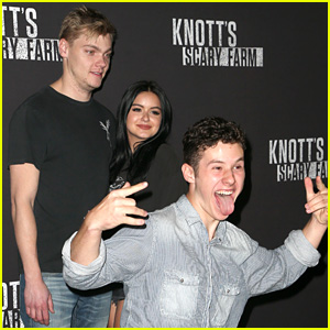 Ariel Winter & Levi Meaden Get Photobombed by Nolan Gould at Knott's Scary Farm