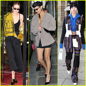 Gigi Hadid, Bella Hadid, & Hailey Baldwin Rock Fun Prints & Colors for Paris Fashion Week