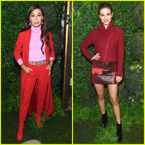 Eva Gutowski & Victoria Justice Pose in The Phone Booth at Alice + Olivia's NYFW Show