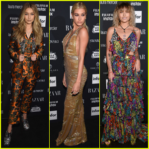 Gigi Hadid Suits Up For Harper's Bazaar Party With Hailey Baldwin & Paris Jackson