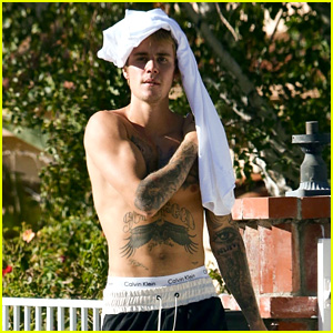 Justin Bieber Goes Shirtless & Flashes His Abs During Walk Around LA