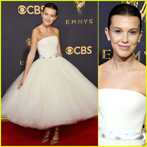 Millie Bobby Brown Stuns in White Dress at Emmys 2017