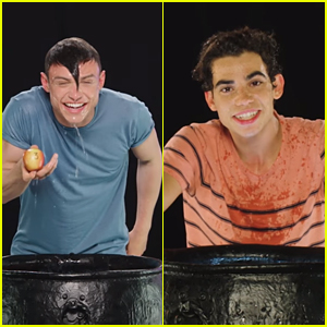 Cameron Boyce & Thomas Doherty Compete in an Apple Bobbing Challenge - Watch!