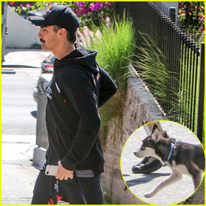Joe Jonas Leads His Cute Pup Porky on a Stroll Around Town!
