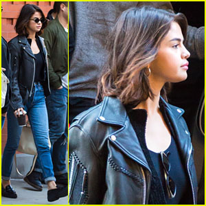 Selena Gomez Wears Leather Jacket For Hillsong Service in NYC
